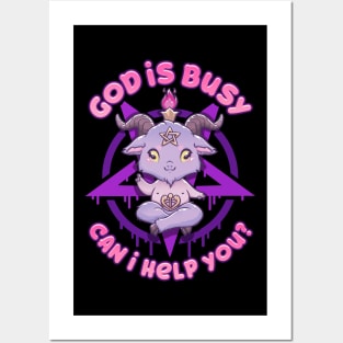 God Is Busy Can I Help You? - Cute Anime Baphomet Posters and Art